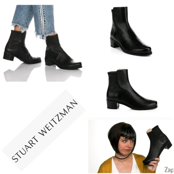 STUART WEITZMAN RESERVE BOOTIE BLACK LEATHER ANKLE CLASSIC BOOT SZ 8.5 NEW - Picture 1 of 15